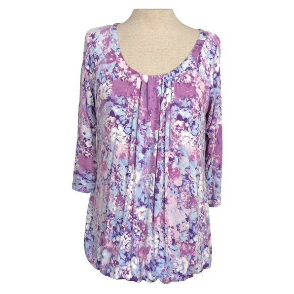Denver Hayes Purple Watercolor Floral SOFT Shirt M - Picture 2 of 4